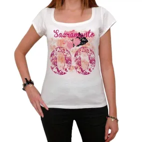 00, Sacramento, City With Number, Women's Short Sleeve Round White T-shirt 00008