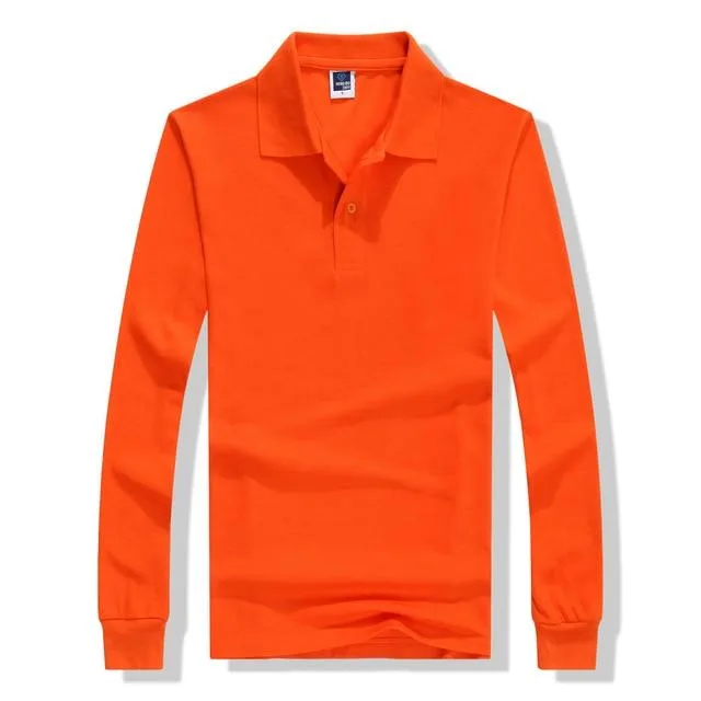 2018 Autumn Breathable Cotton Slim Polo Shirts Men Long Sleeve Camiseta Fashion Collar Fitness Solid Male Embroidery print logo