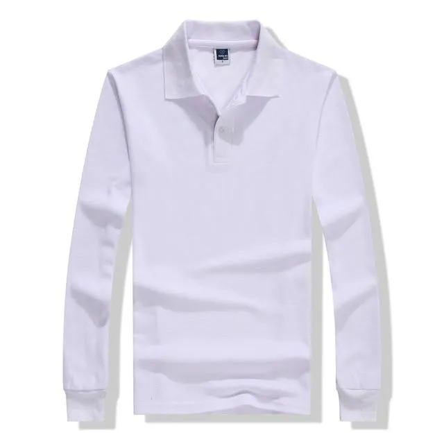 2018 Autumn Breathable Cotton Slim Polo Shirts Men Long Sleeve Camiseta Fashion Collar Fitness Solid Male Embroidery print logo