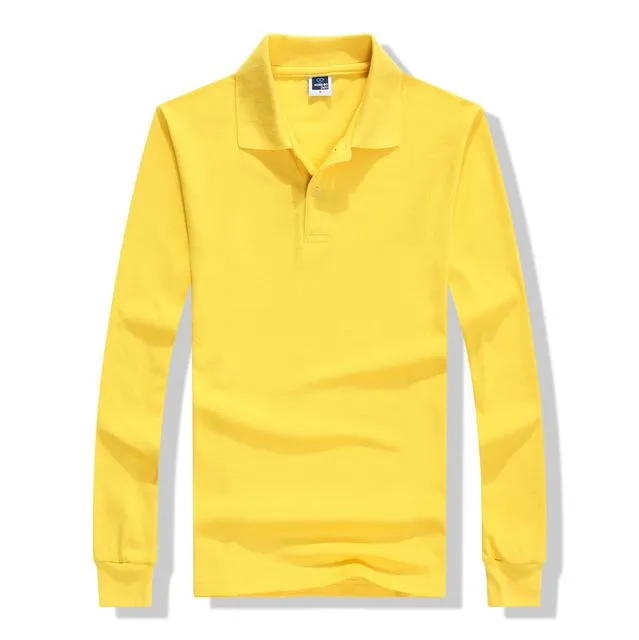2018 Autumn Breathable Cotton Slim Polo Shirts Men Long Sleeve Camiseta Fashion Collar Fitness Solid Male Embroidery print logo