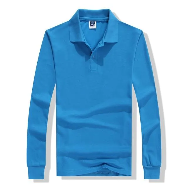 2018 Autumn Breathable Cotton Slim Polo Shirts Men Long Sleeve Camiseta Fashion Collar Fitness Solid Male Embroidery print logo