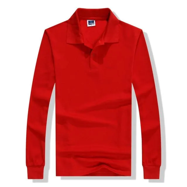2018 Autumn Breathable Cotton Slim Polo Shirts Men Long Sleeve Camiseta Fashion Collar Fitness Solid Male Embroidery print logo