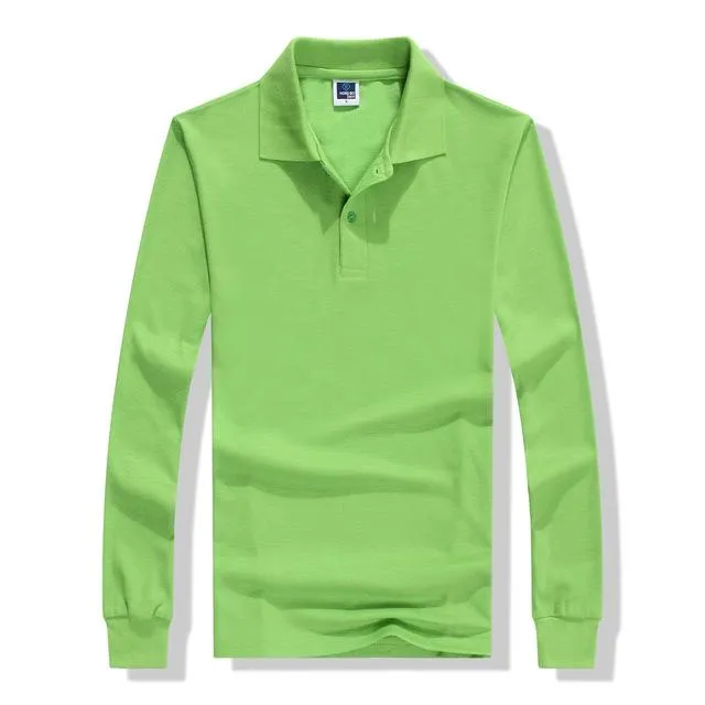 2018 Autumn Breathable Cotton Slim Polo Shirts Men Long Sleeve Camiseta Fashion Collar Fitness Solid Male Embroidery print logo