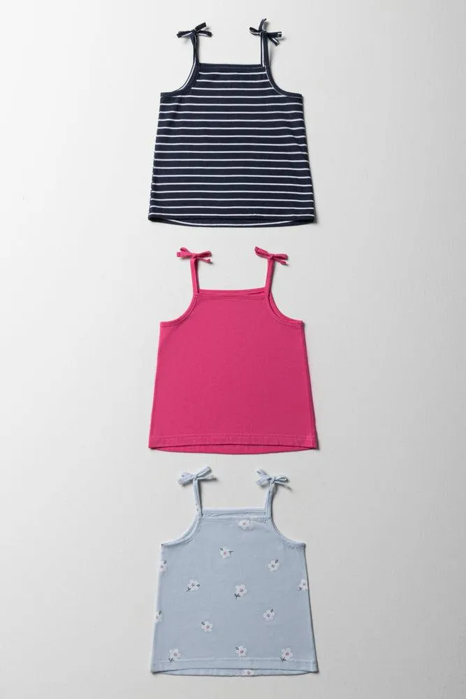 3 Pack Strappy Vests Navy & Pink