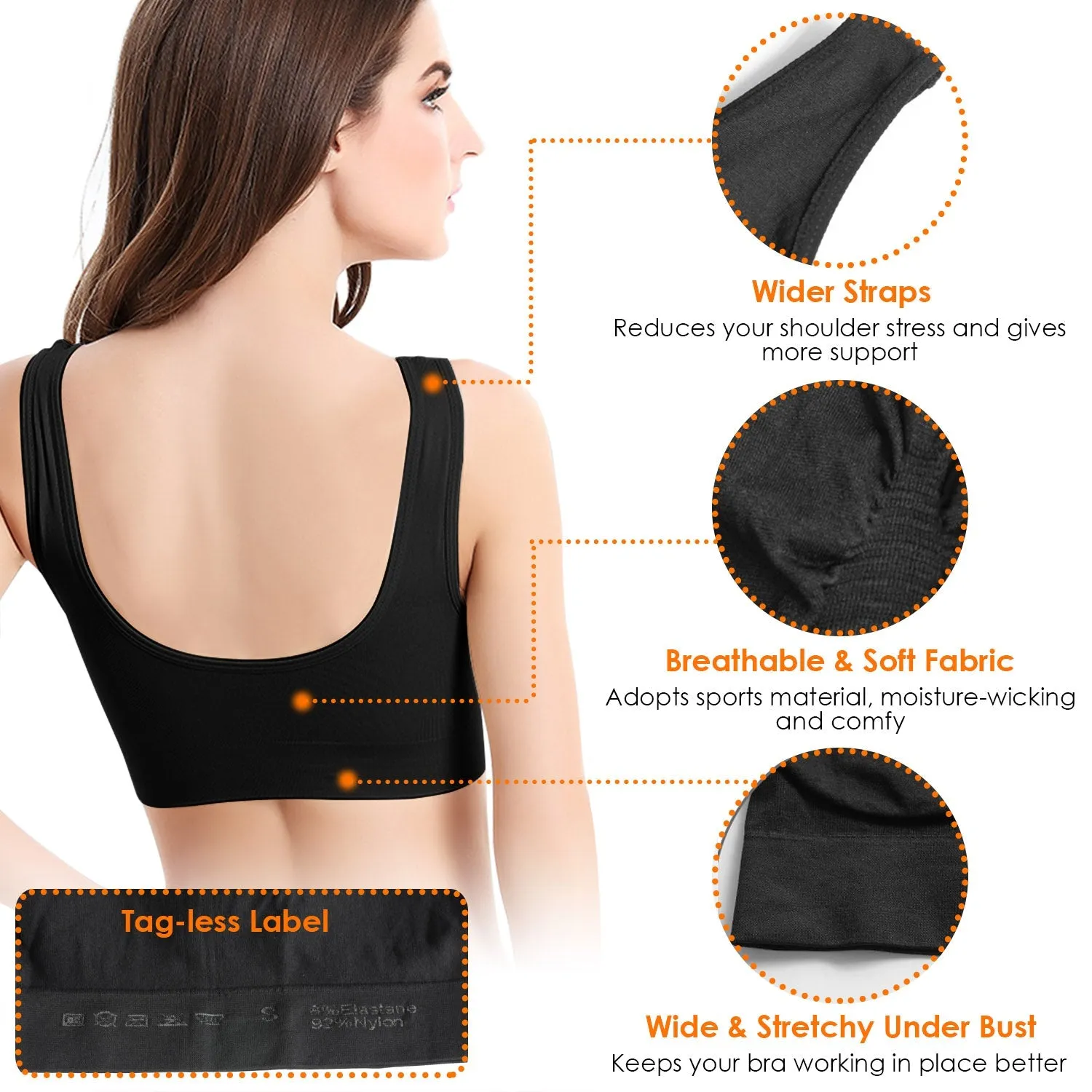 3-Pack: Women Seamless Wire-free Bra for Fitness Workout