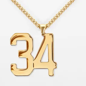 34 Number Pendant with Chain Kids Necklace - Gold Plated Stainless Steel
