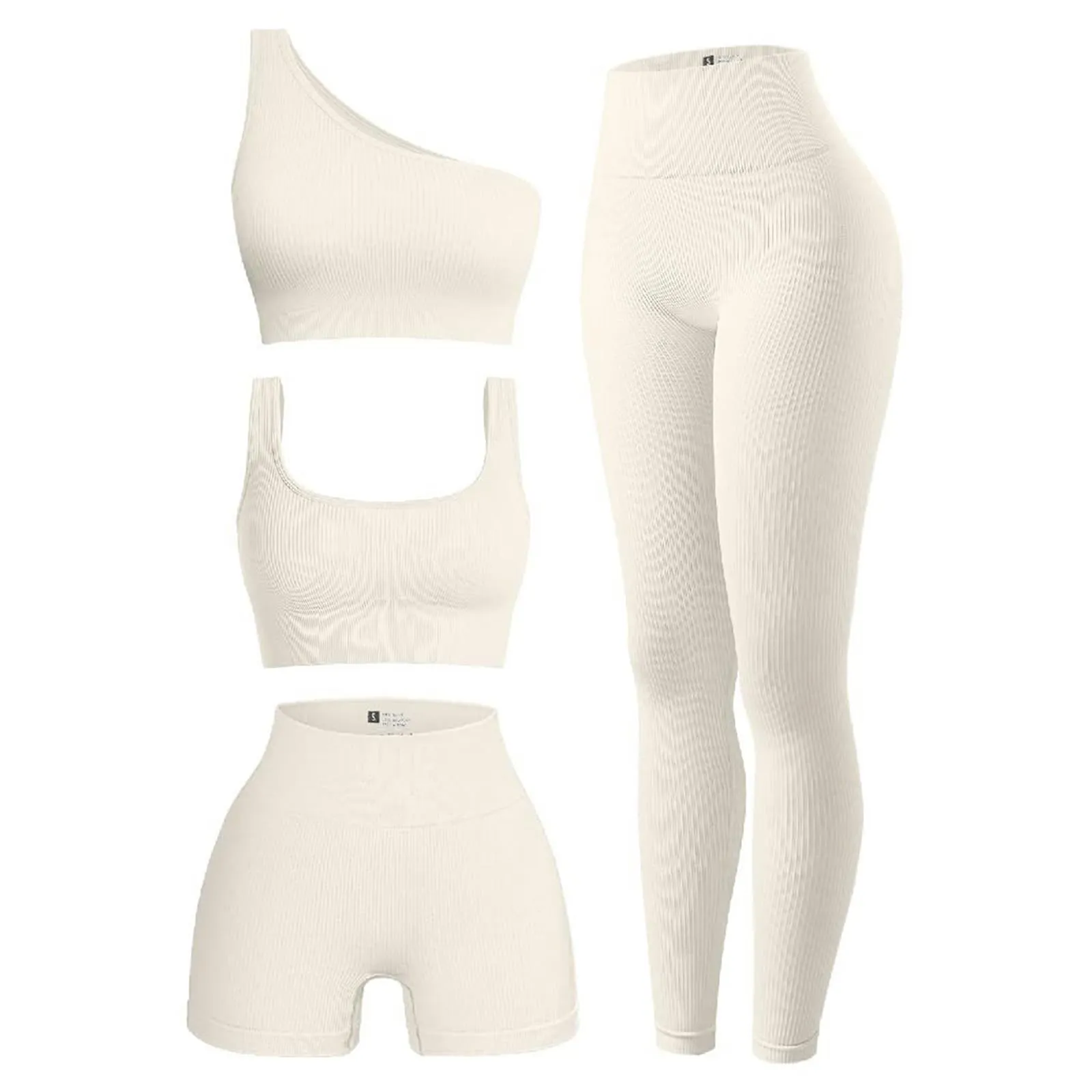 4 Piece Workout Sets For Women Ribbed Leggings Clothes Yoga Sets Active Wear Matching Work Out Sets Gym Pilates Outfits