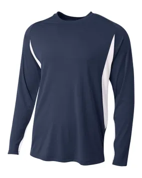 A4 N3183 Long Sleeve Color Block Tee - Navy White