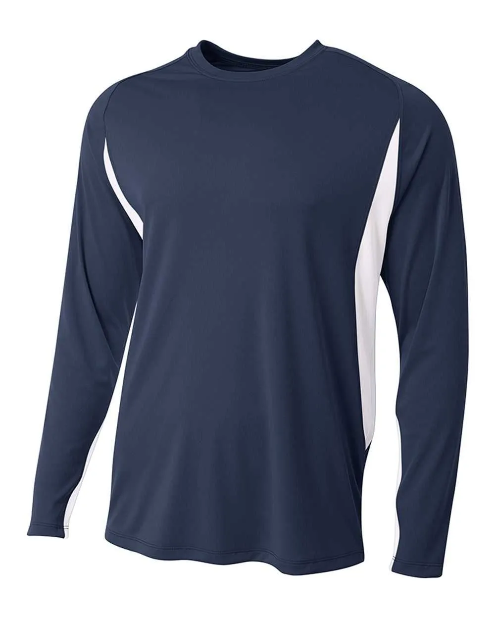A4 N3183 Long Sleeve Color Block Tee - Navy White