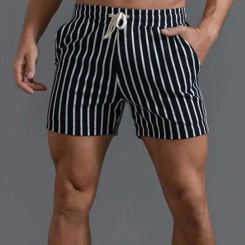 Aidase Men Clothing New Cotton Sports Shorts Men's Quarter Pants Vertical Stripe Couple Pants Fitness Running Casual Mens Shorts