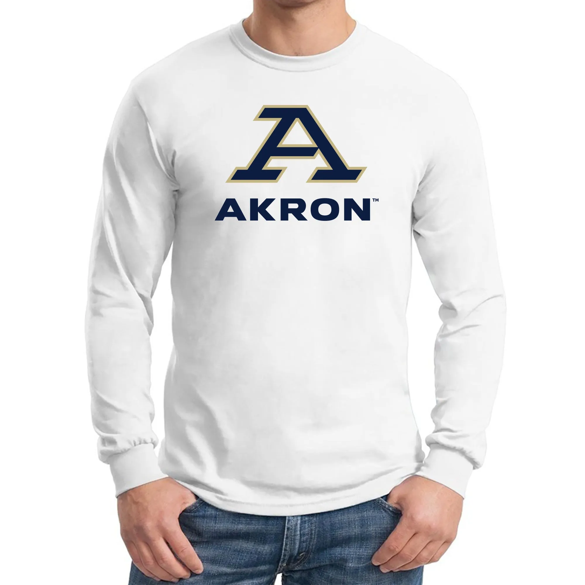 Akron Zips Primary Logo Long Sleeve T Shirt - White