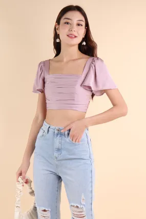 AVALENE RUCHED SLEEVE TOP IN LILAC PINK