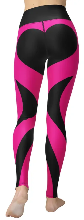 Black & Pink Heart Shaped Yoga Leggings