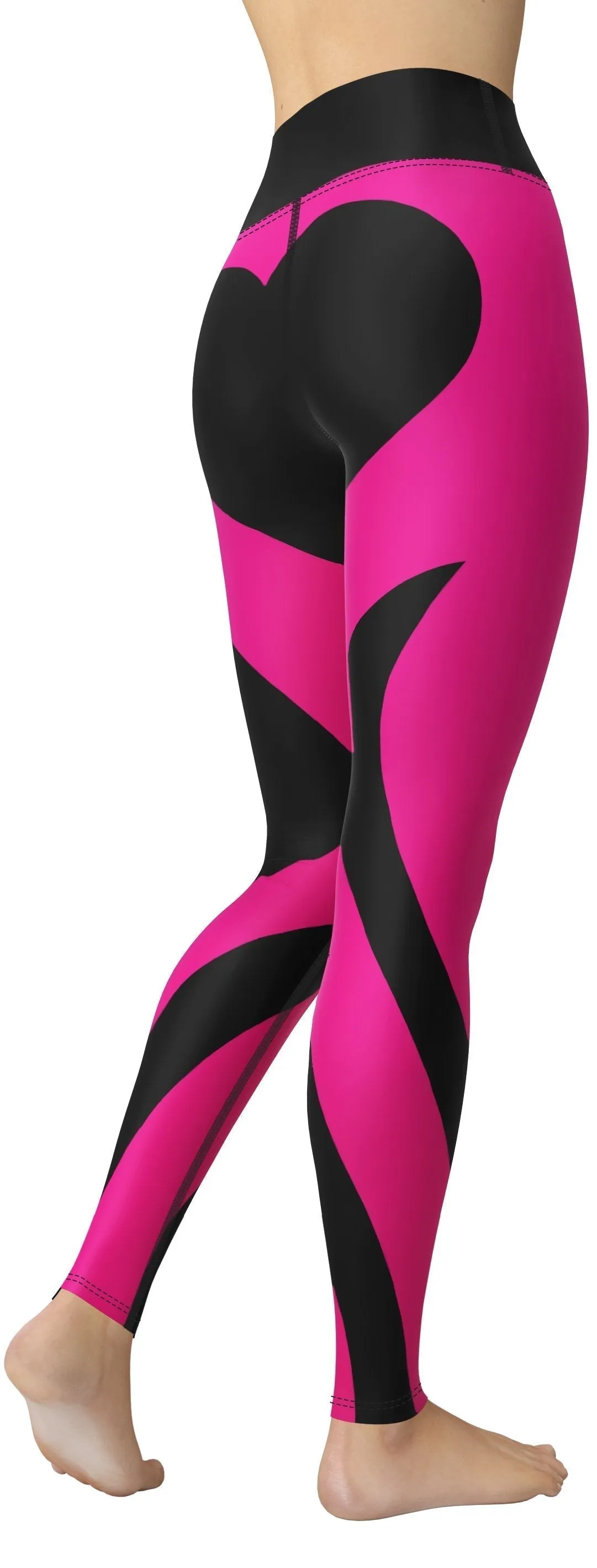 Black & Pink Heart Shaped Yoga Leggings
