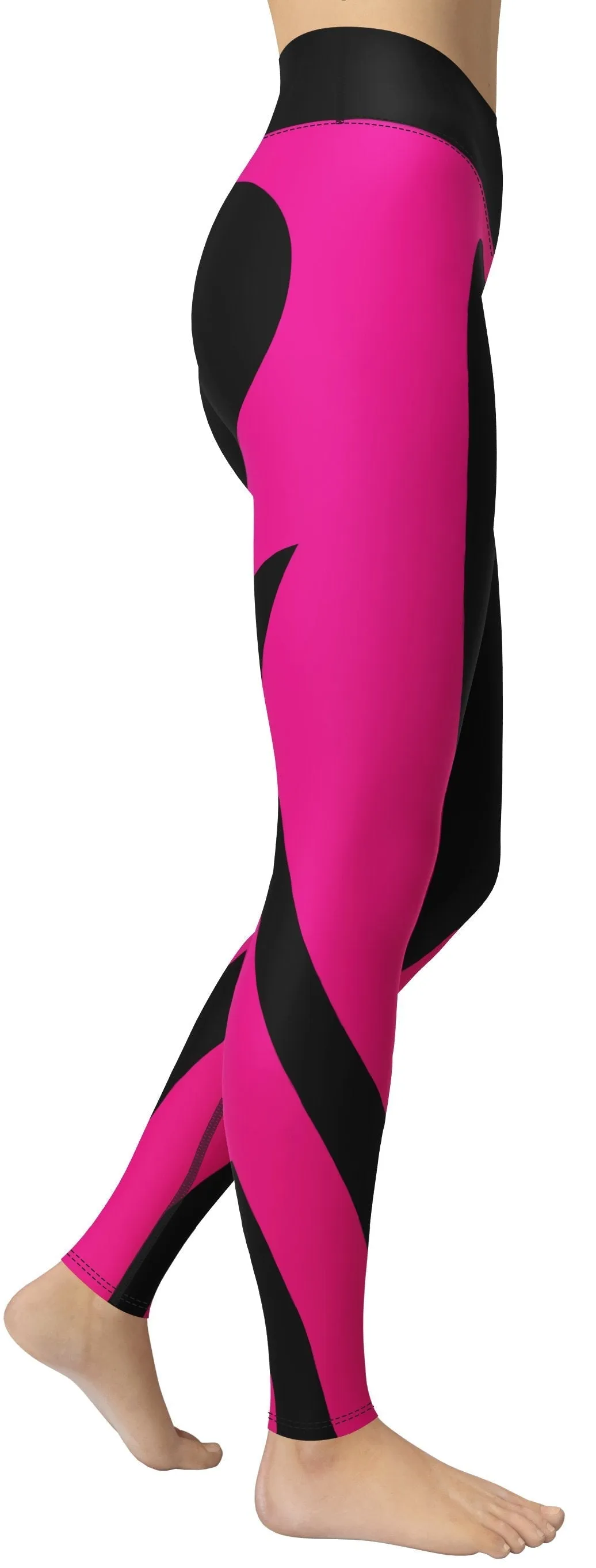 Black & Pink Heart Shaped Yoga Leggings