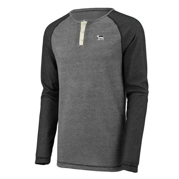Black Sheep Linear Fusion Long Sleeve Henley Oxford Grey - Black Fusion
