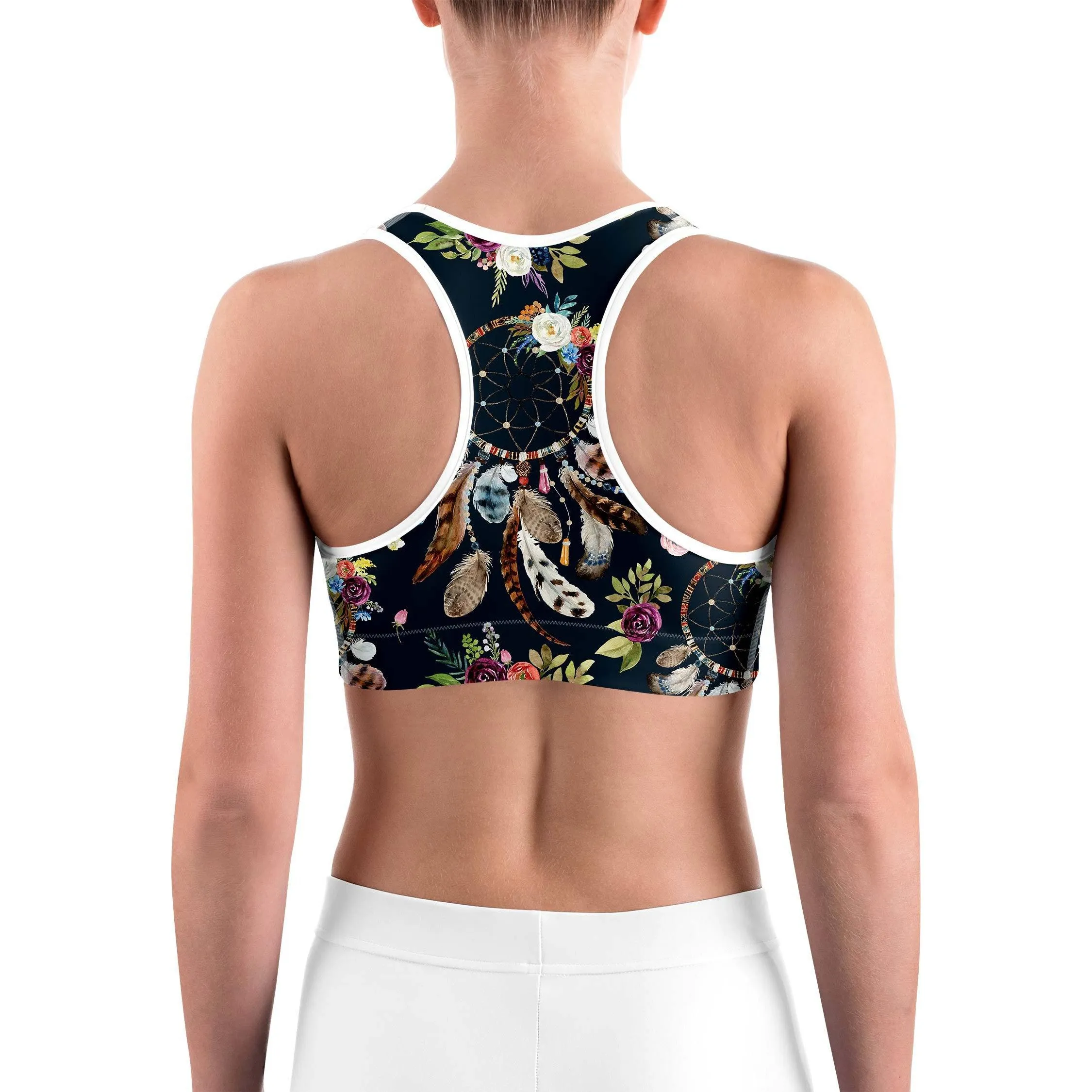 Boho Dreamcatcher and Flowers Sports bra