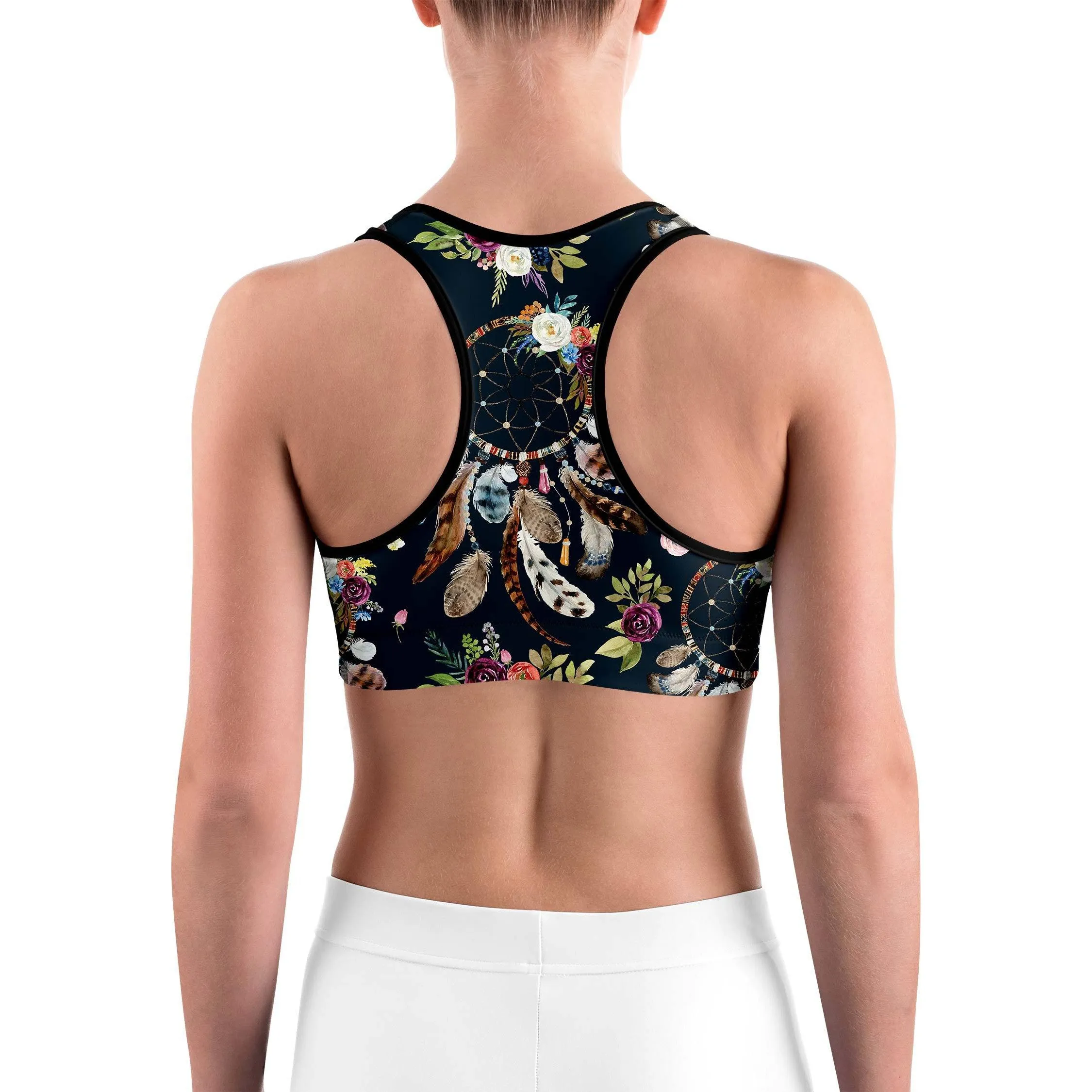 Boho Dreamcatcher and Flowers Sports bra