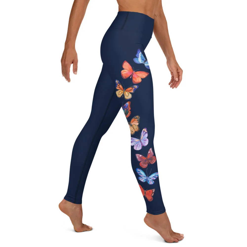 Butterflies in Flight Yoga Leggings (Navy)