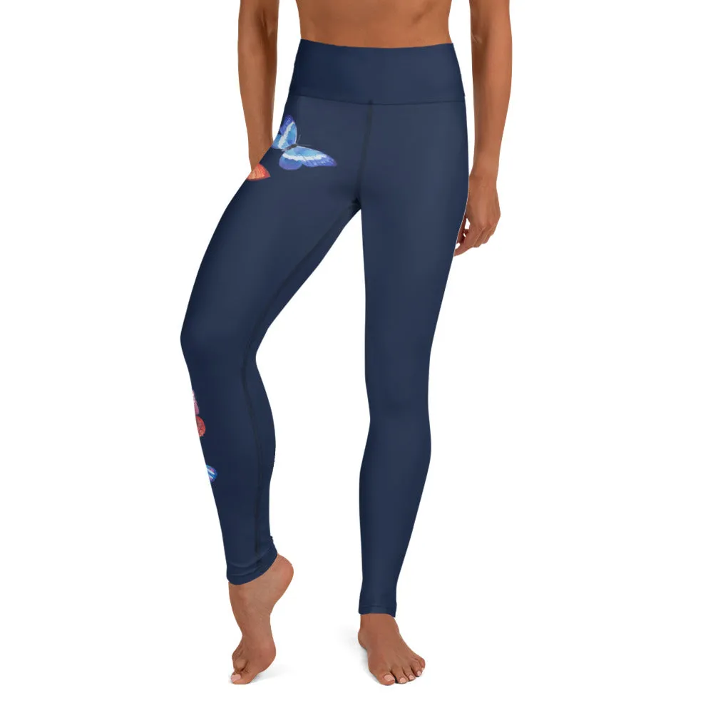 Butterflies in Flight Yoga Leggings (Navy)