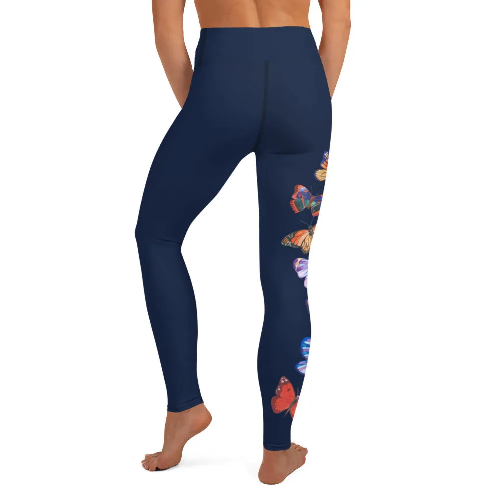 Butterflies in Flight Yoga Leggings (Navy)