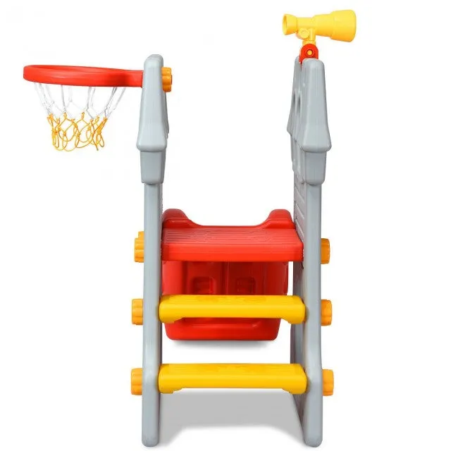 Children Castle Slide with Basketball Hoop and Telescope