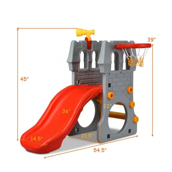 Children Castle Slide with Basketball Hoop and Telescope