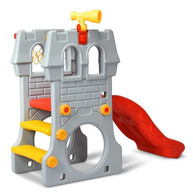 Children Castle Slide with Basketball Hoop and Telescope