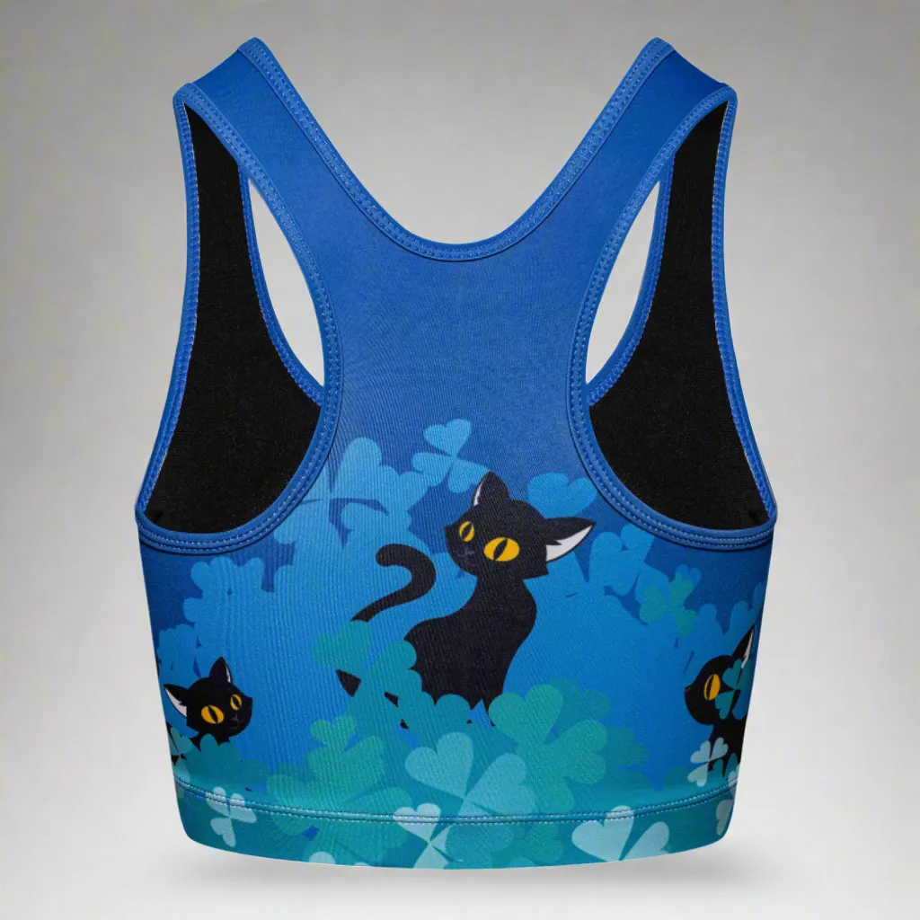 Dedoles Blue and Black Cats Women's Sports Bra