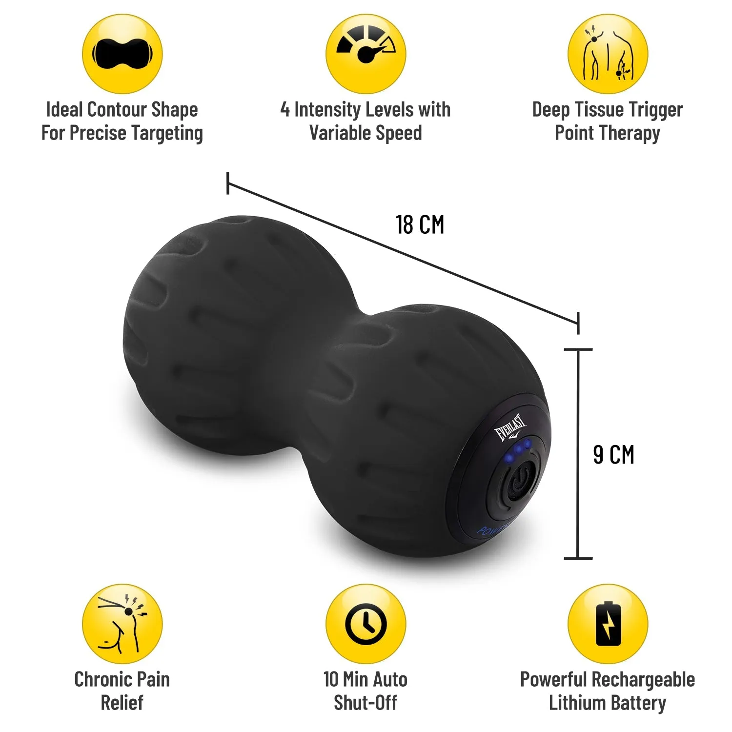 Rechargeable Electric Vibrating Massage Roller for Pain Relief with Dual Rollers and 3 Speeds by EVERLAST