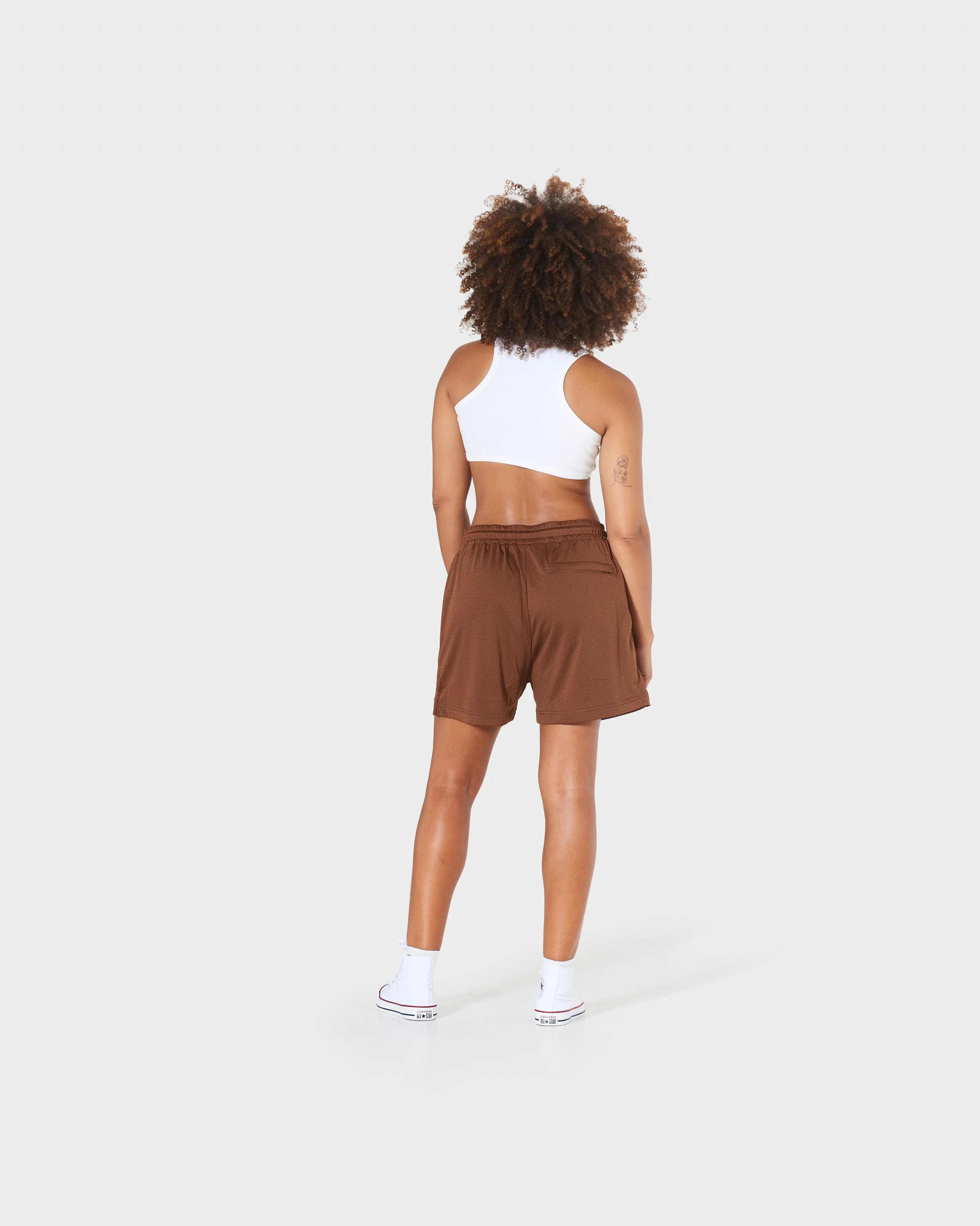 GIRLS MESH TRAINING SHORTS - BROWN