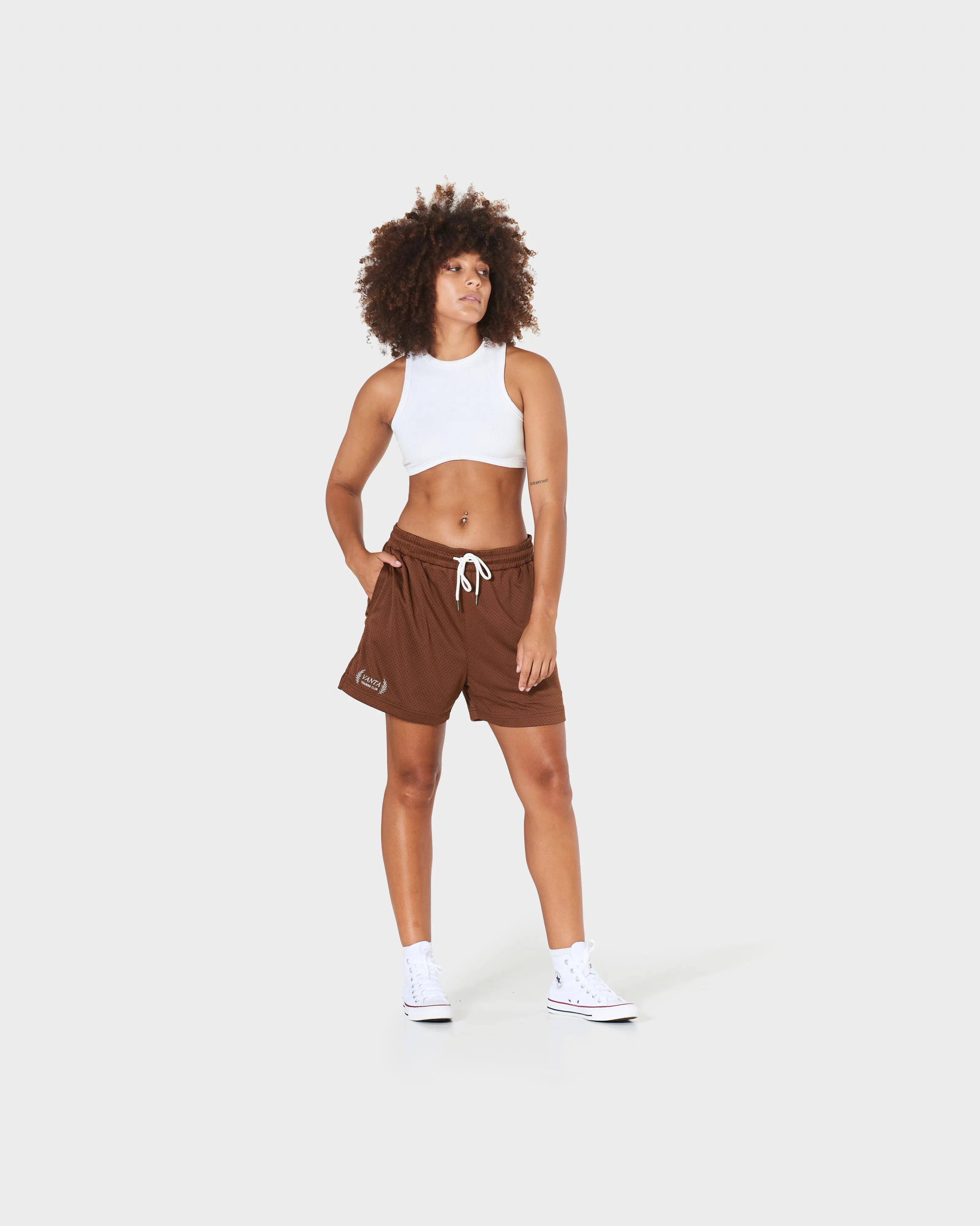 GIRLS MESH TRAINING SHORTS - BROWN
