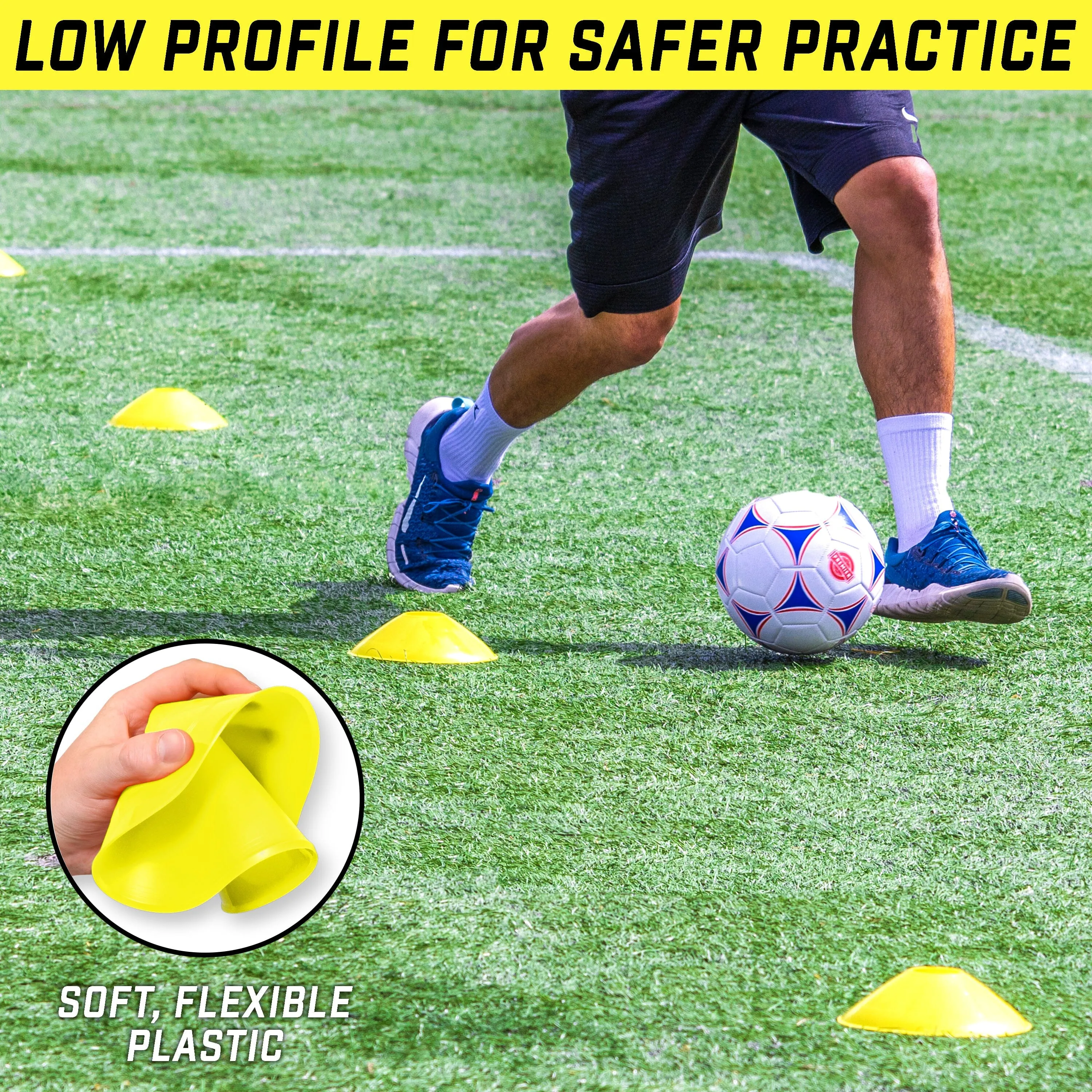GoSports Premium Sports Cones for Training and Drills - 20 Pack with Tote - Yellow