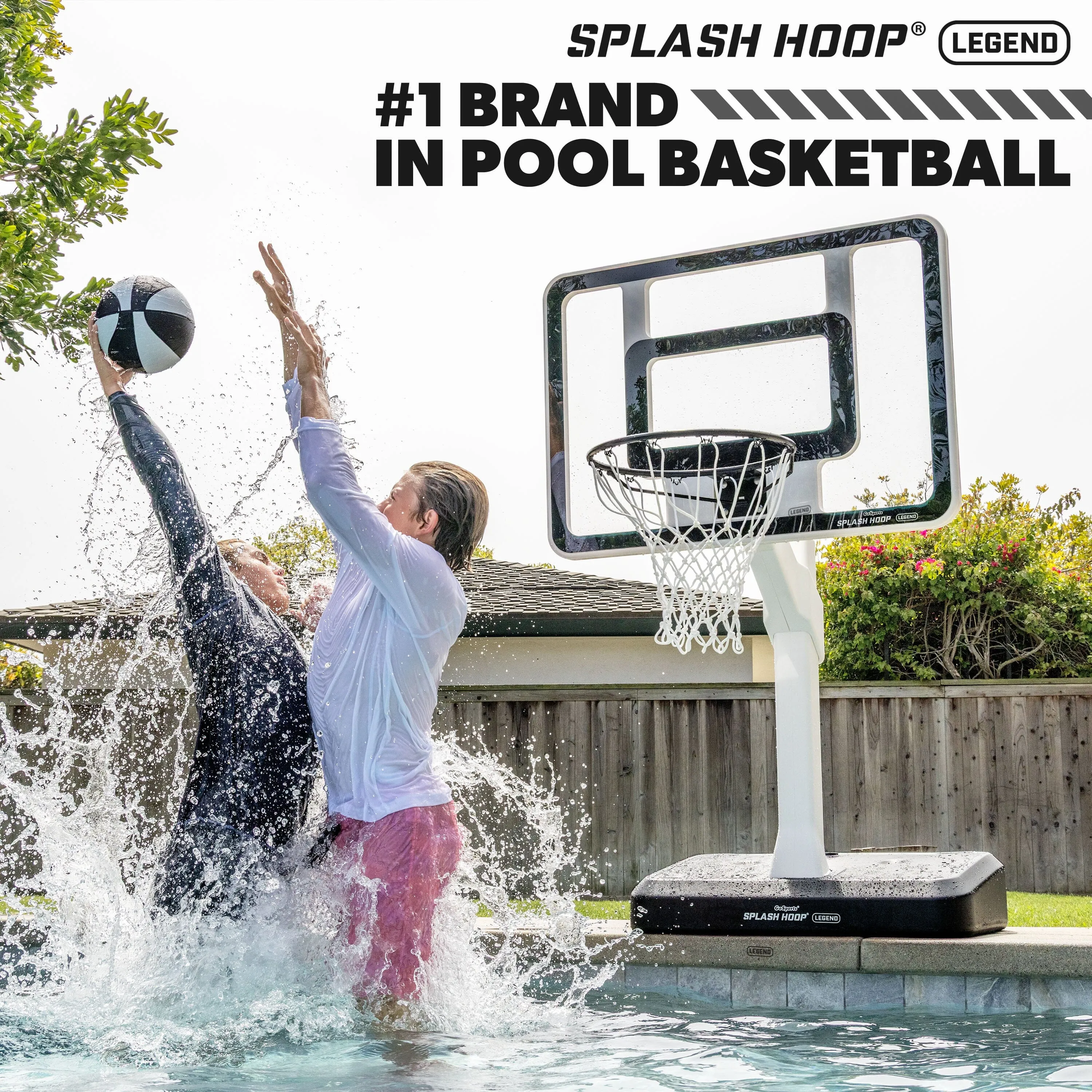 GoSports Splash Hoop LEGEND Pool Basketball Hoop Game with Water Weighted Base, Adjustable Height, and Regulation Steel Rim - Black