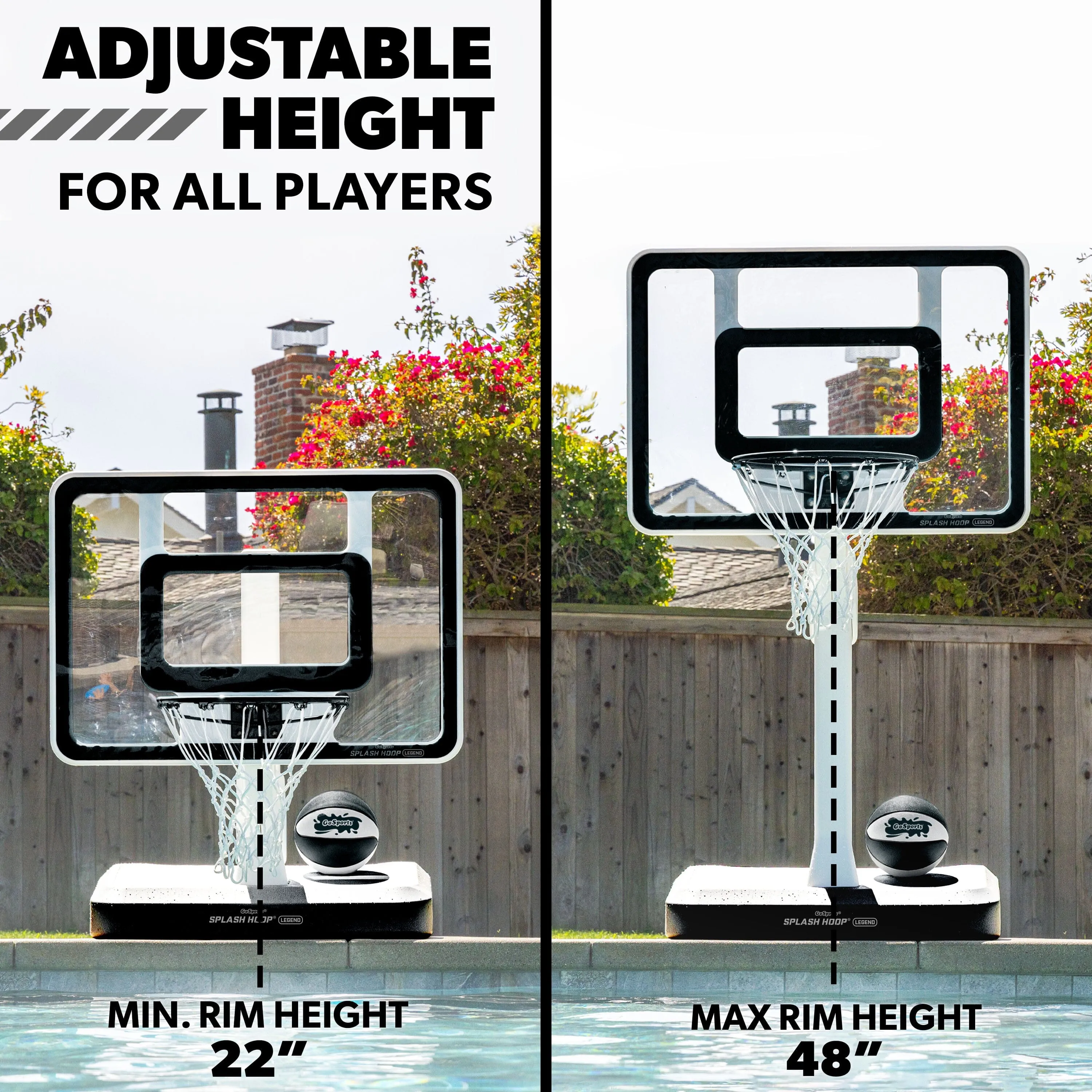 GoSports Splash Hoop LEGEND Pool Basketball Hoop Game with Water Weighted Base, Adjustable Height, and Regulation Steel Rim - Black