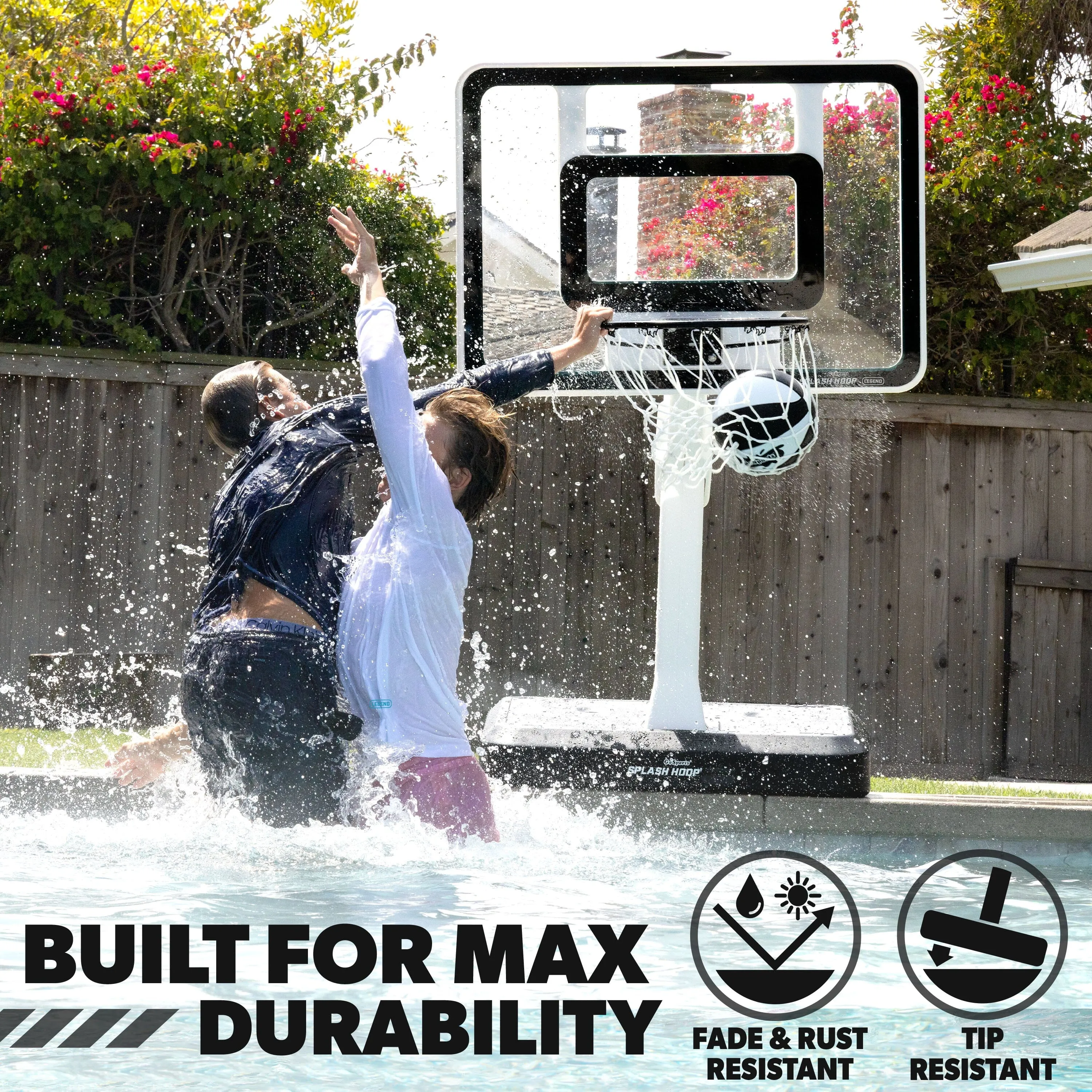 GoSports Splash Hoop LEGEND Pool Basketball Hoop Game with Water Weighted Base, Adjustable Height, and Regulation Steel Rim - Black