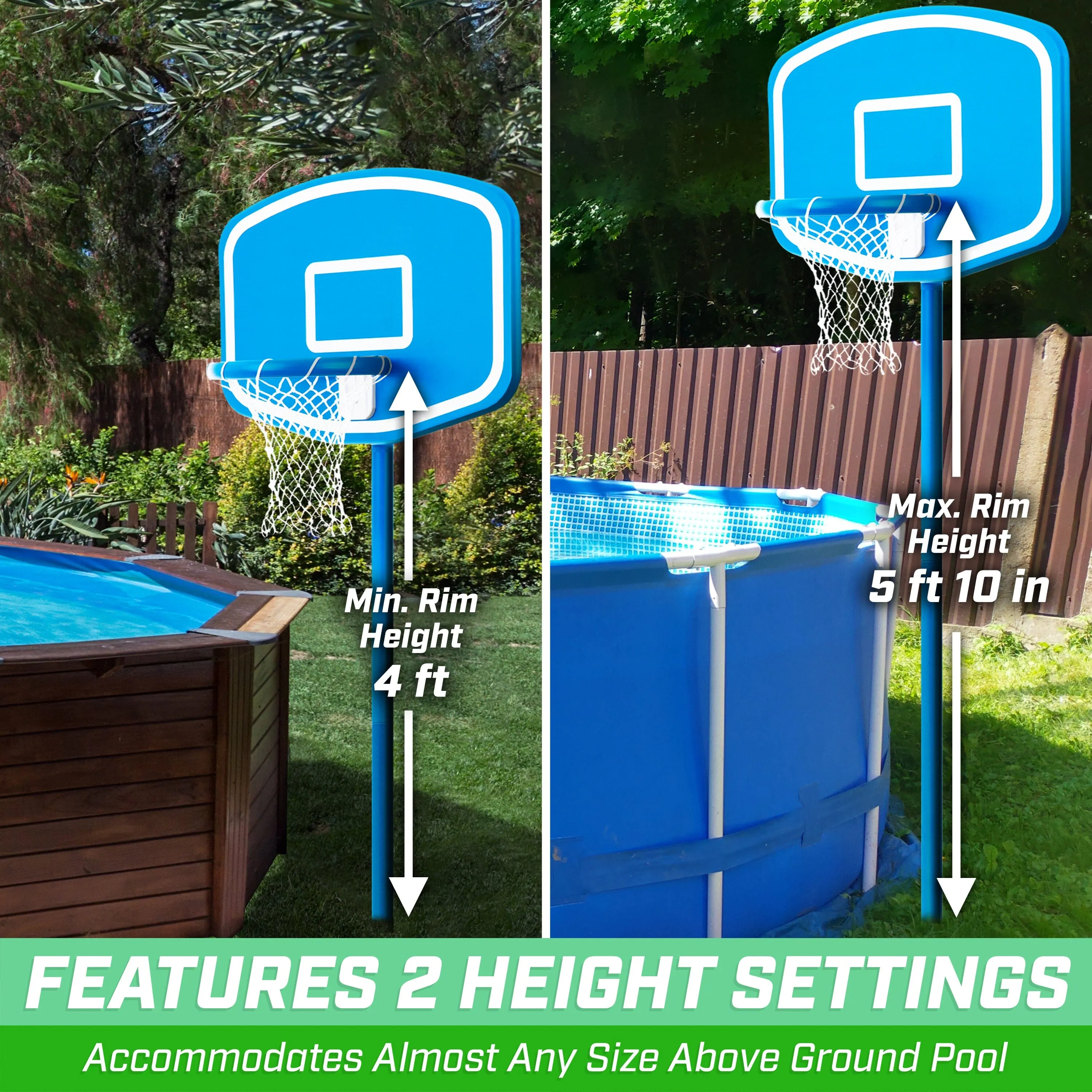 GoSports Splash Hoop UP Above Ground Pool Hoop Basketball Game with 2 Pool Basketballs and Pump