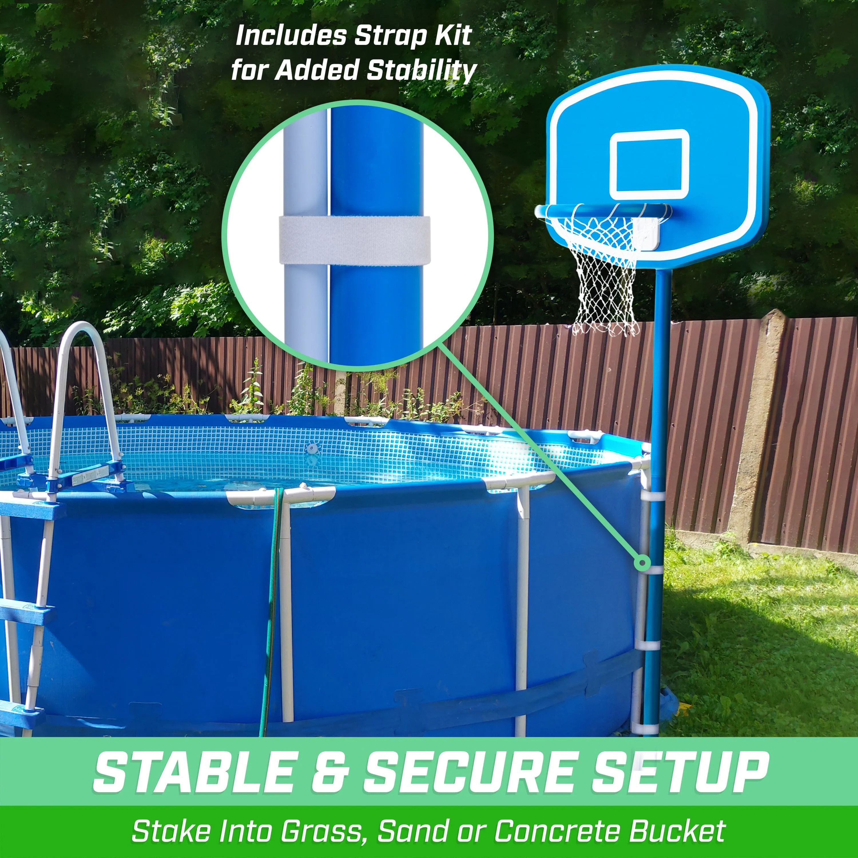 GoSports Splash Hoop UP Above Ground Pool Hoop Basketball Game with 2 Pool Basketballs and Pump