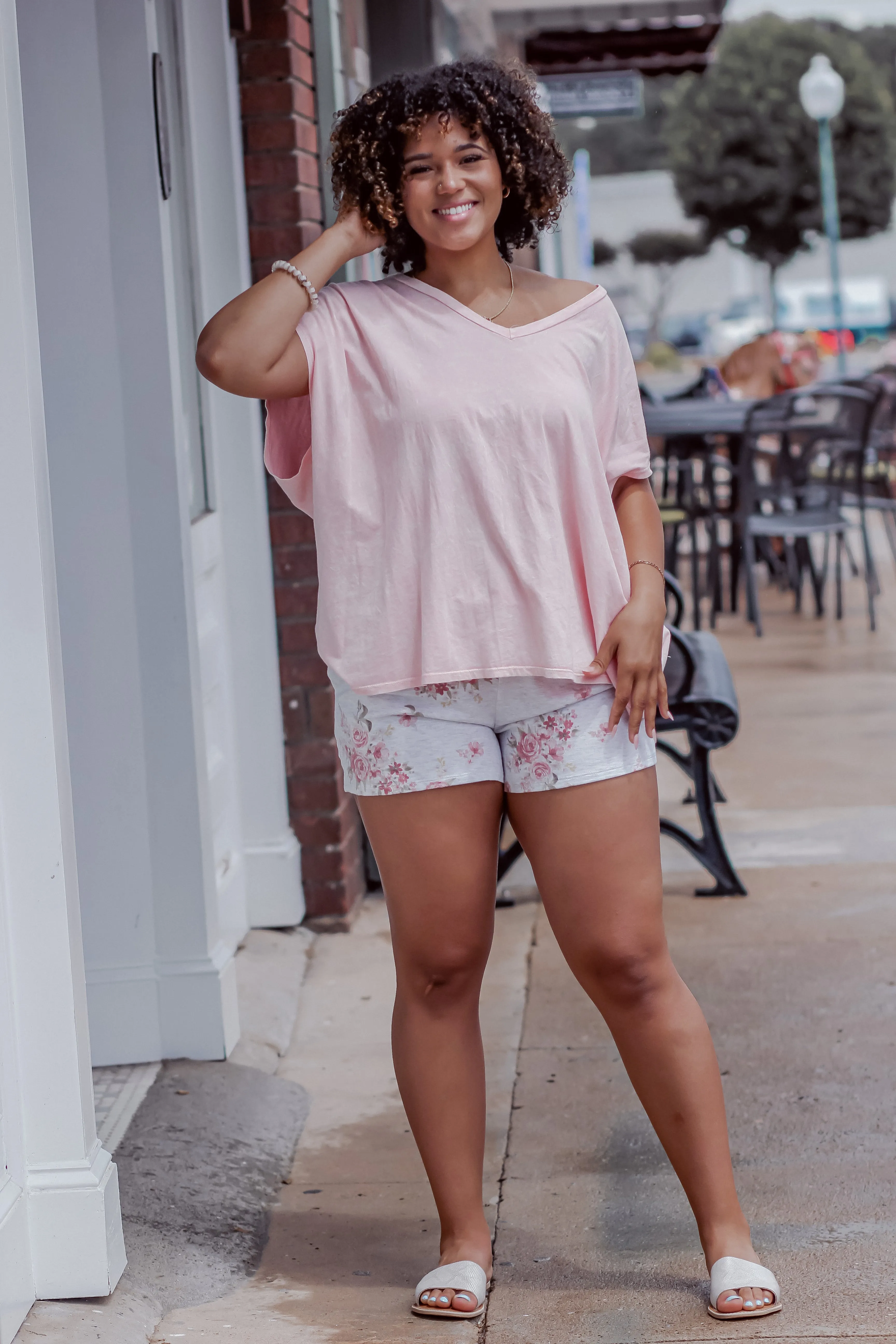 Light Grey Floral Soft French Terry Shorts