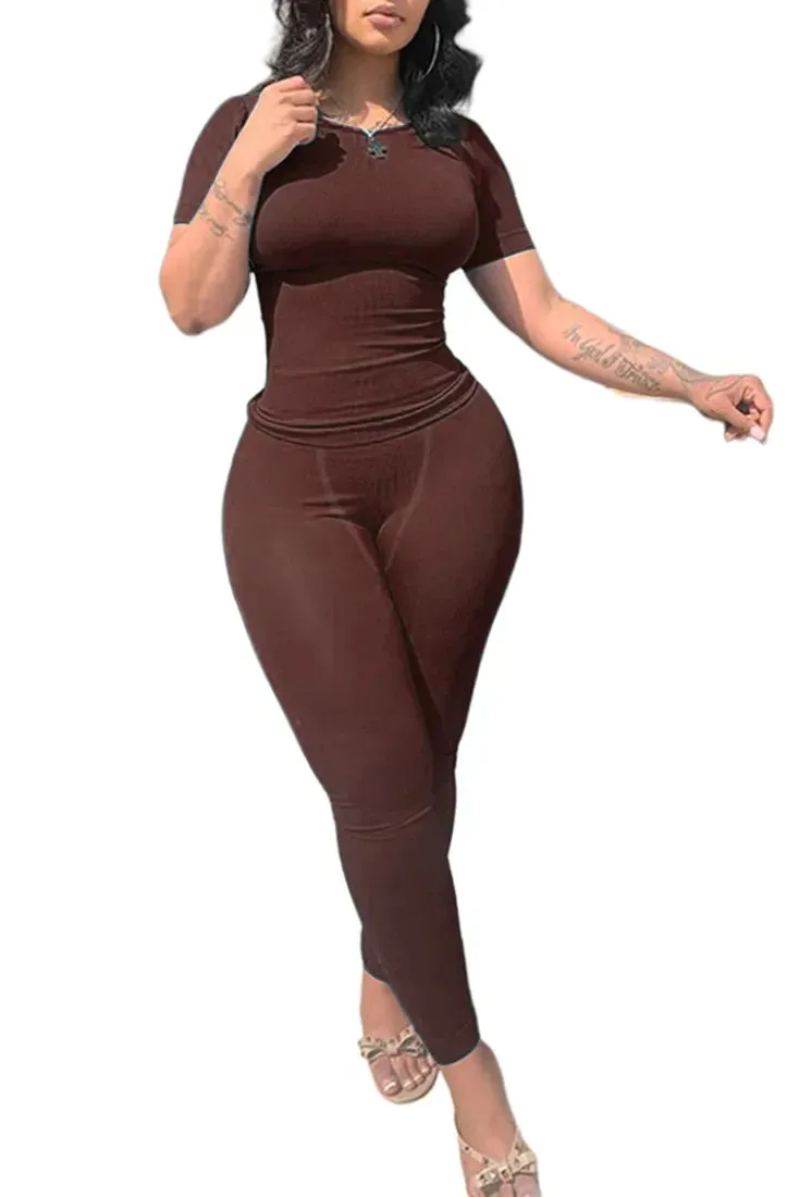 LVSANW 2pcs Solid Color Yoga Workout Set Long Sleeve Round Neck Top & High Stretch Running Sports Leggings Suit Women's Activewear