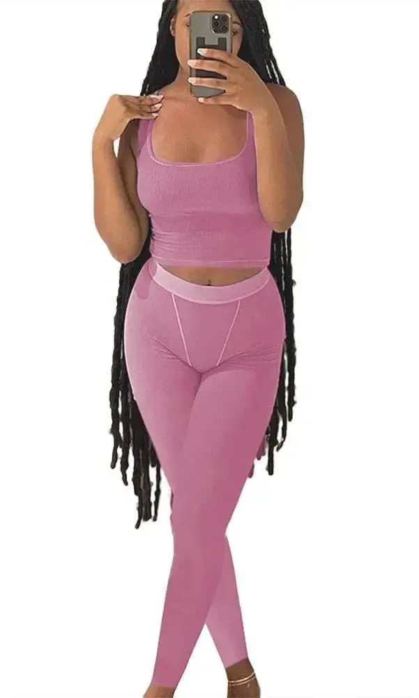 LVSANW 2pcs Solid Color Yoga Workout Set Long Sleeve Round Neck Top & High Stretch Running Sports Leggings Suit Women's Activewear