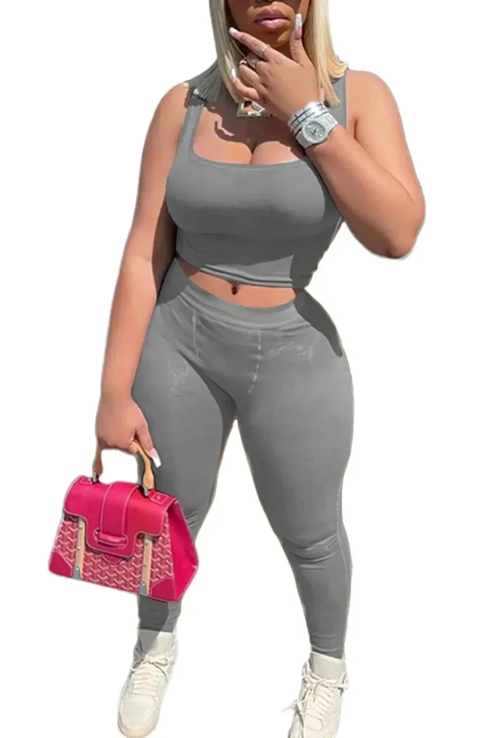 LVSANW 2pcs Solid Color Yoga Workout Set Long Sleeve Round Neck Top & High Stretch Running Sports Leggings Suit Women's Activewear