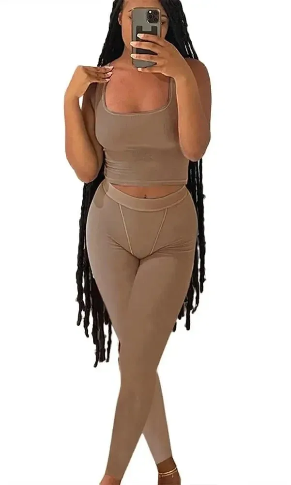 LVSANW 2pcs Solid Color Yoga Workout Set Long Sleeve Round Neck Top & High Stretch Running Sports Leggings Suit Women's Activewear