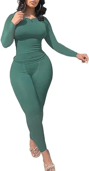 LVSANW 2pcs Solid Color Yoga Workout Set Long Sleeve Round Neck Top & High Stretch Running Sports Leggings Suit Women's Activewear