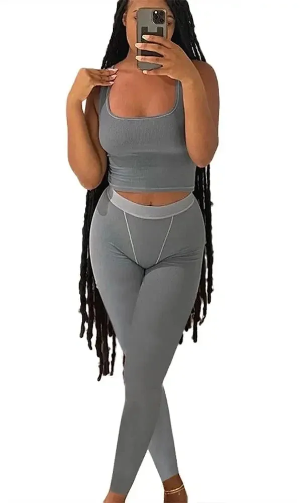 LVSANW 2pcs Solid Color Yoga Workout Set Long Sleeve Round Neck Top & High Stretch Running Sports Leggings Suit Women's Activewear