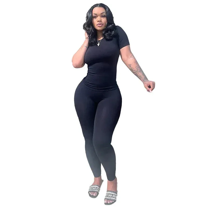 LVSANW 2pcs Solid Color Yoga Workout Set Long Sleeve Round Neck Top & High Stretch Running Sports Leggings Suit Women's Activewear