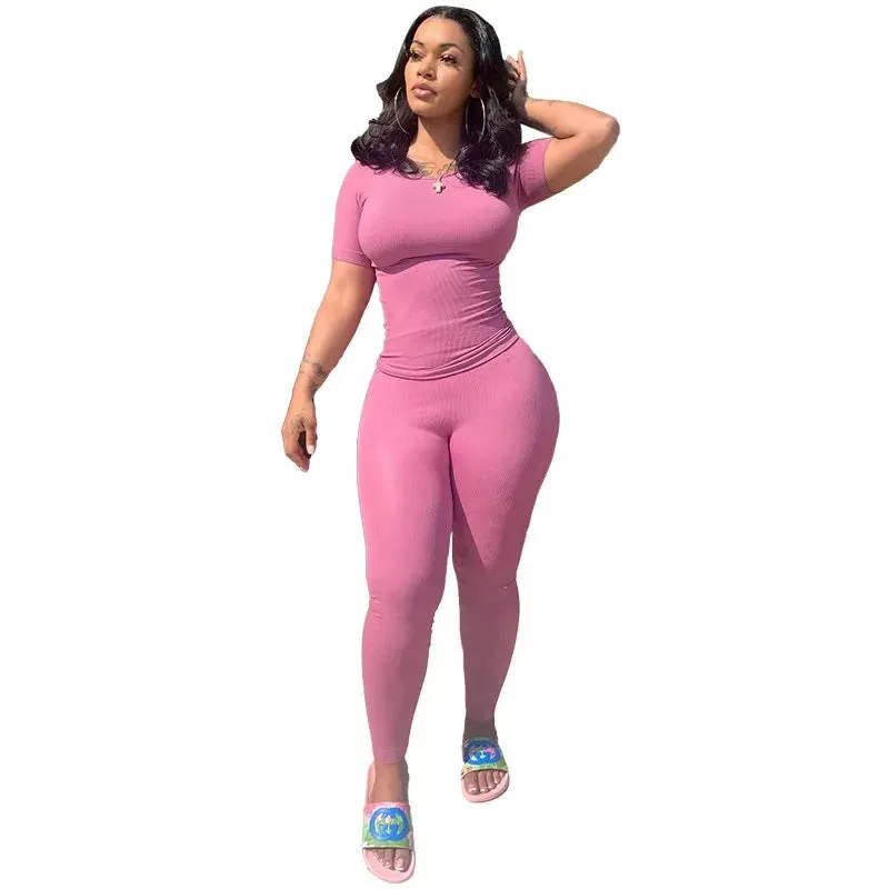 LVSANW 2pcs Solid Color Yoga Workout Set Long Sleeve Round Neck Top & High Stretch Running Sports Leggings Suit Women's Activewear