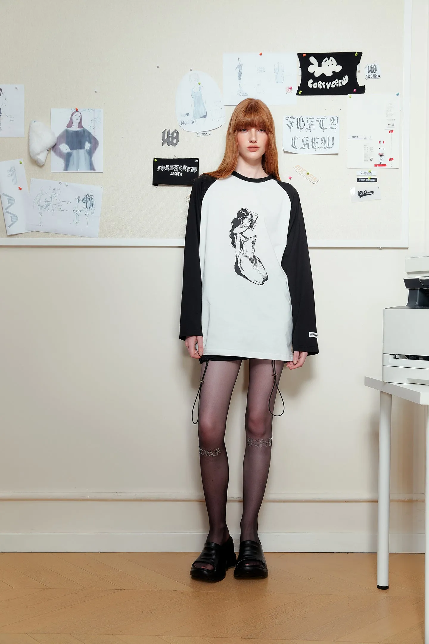 Mermaid Print Long Raglan Sleeve T-shirt