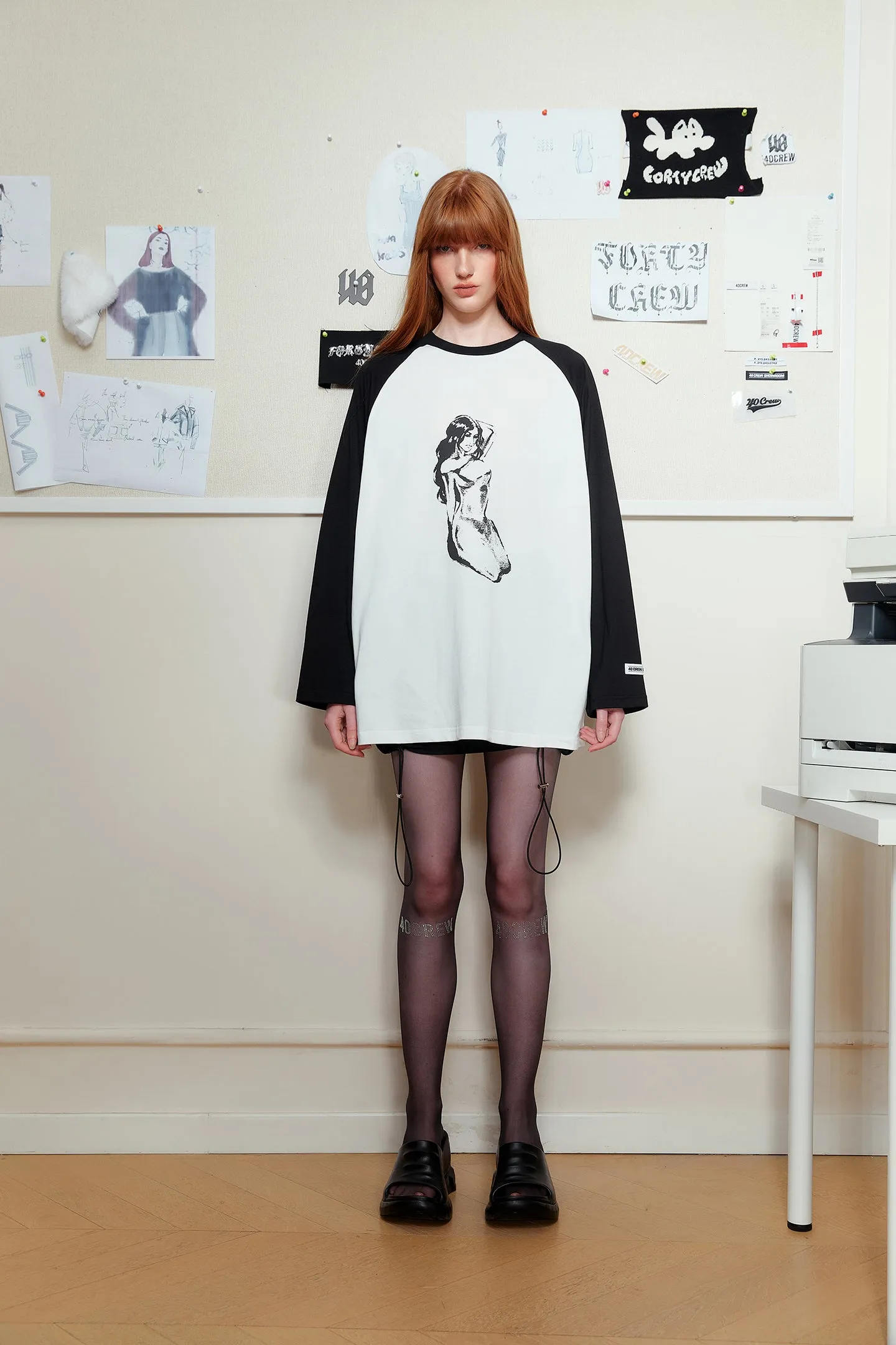 Mermaid Print Long Raglan Sleeve T-shirt