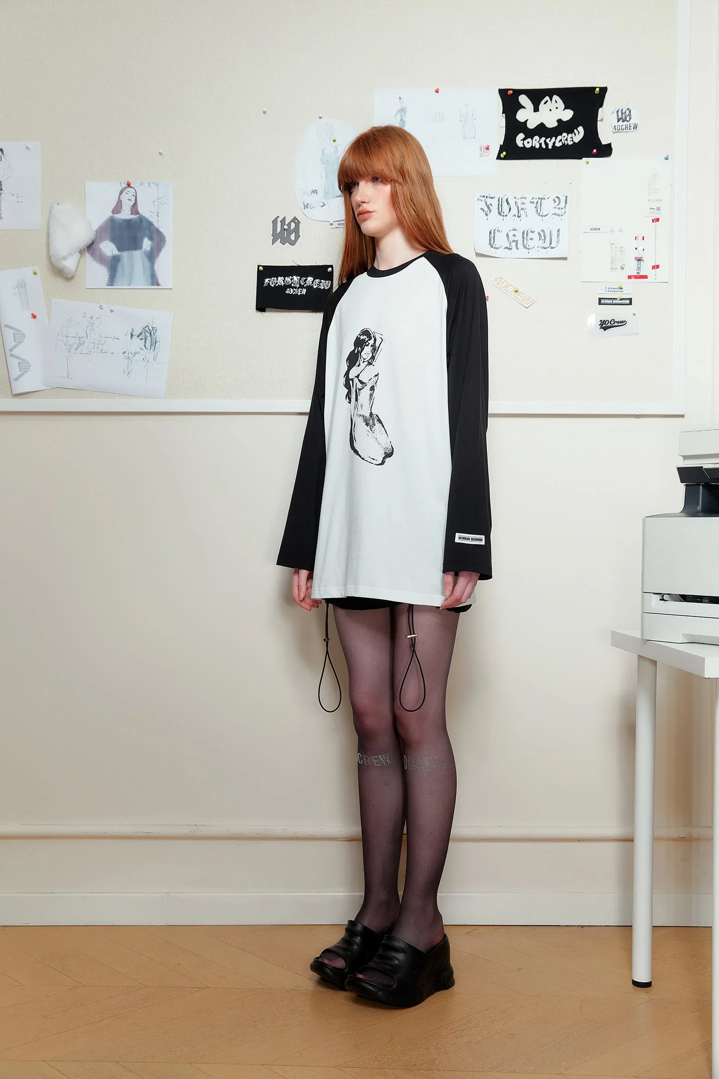 Mermaid Print Long Raglan Sleeve T-shirt